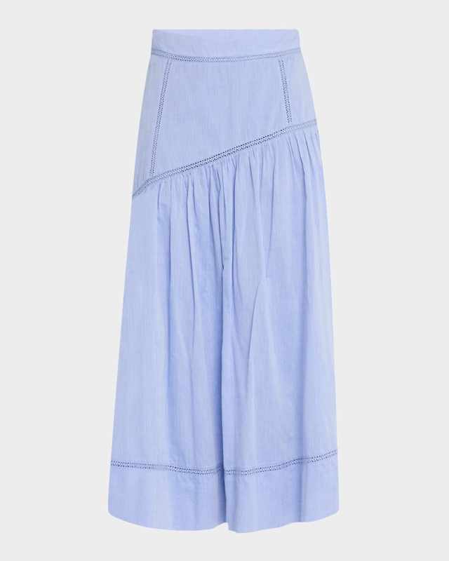 Lawrence Lace-Inset Cotton Chambray Midi Skirt